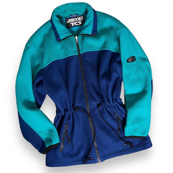 Vintage Sweaters - Vintage 90s Color Block Zip Up Fleece Sweater